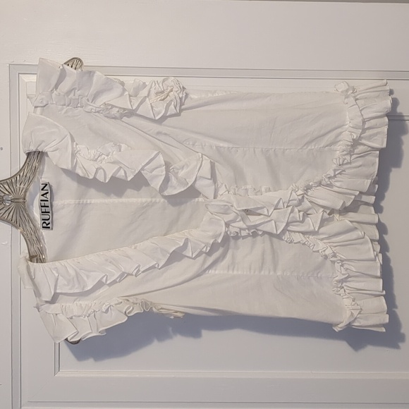 Ruffian Tops - Ruffian Designer Sample White Ruffled Blouse Small 2012 2013